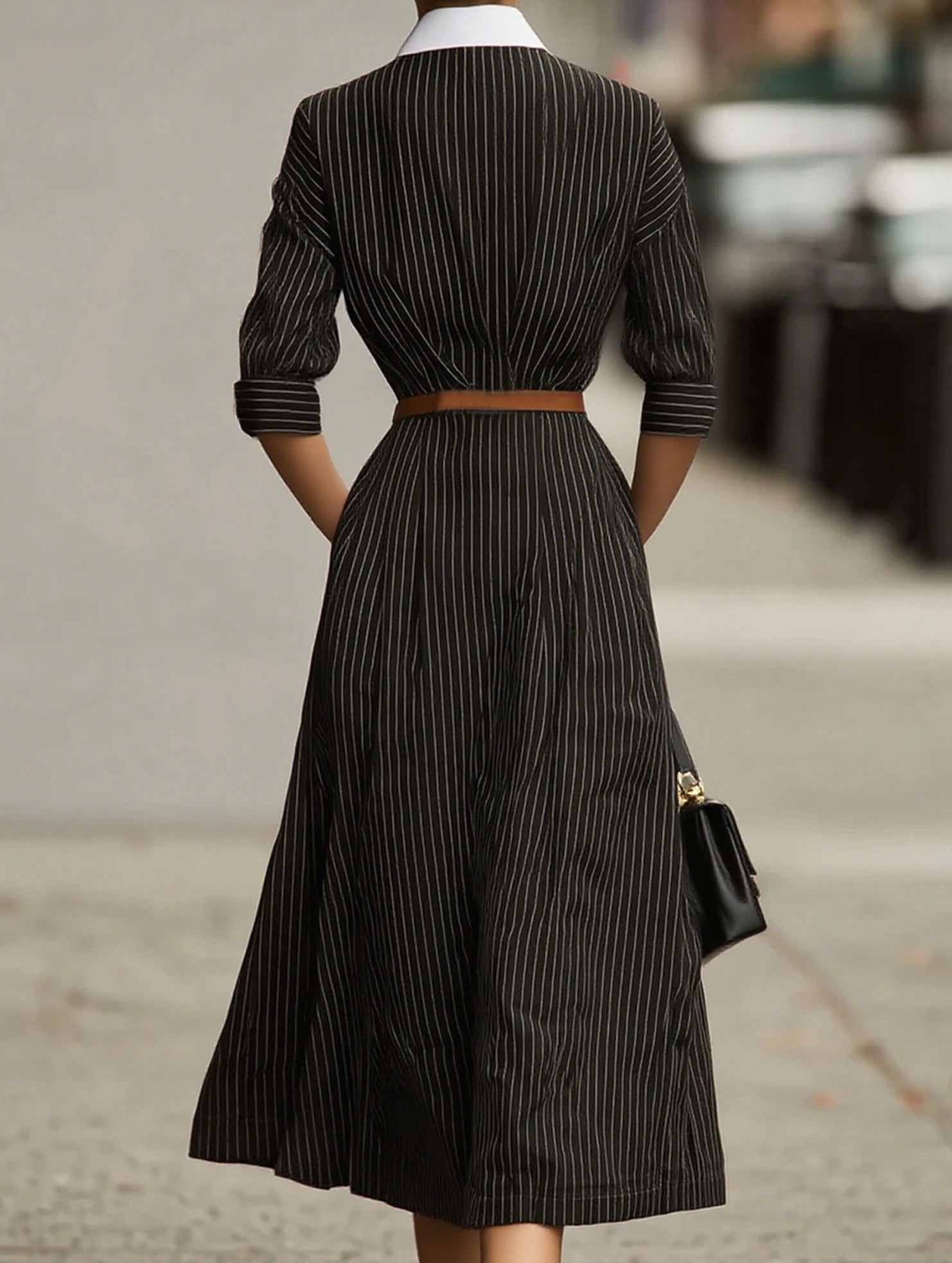 Vintage Striped Shirt Dress with Waist Tie_CWDMD02294