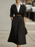 Vintage Striped Shirt Dress with Waist Tie_CWDMD02294