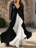 French V Neck Color Block Flare Maxi Dress_CWDMD02295