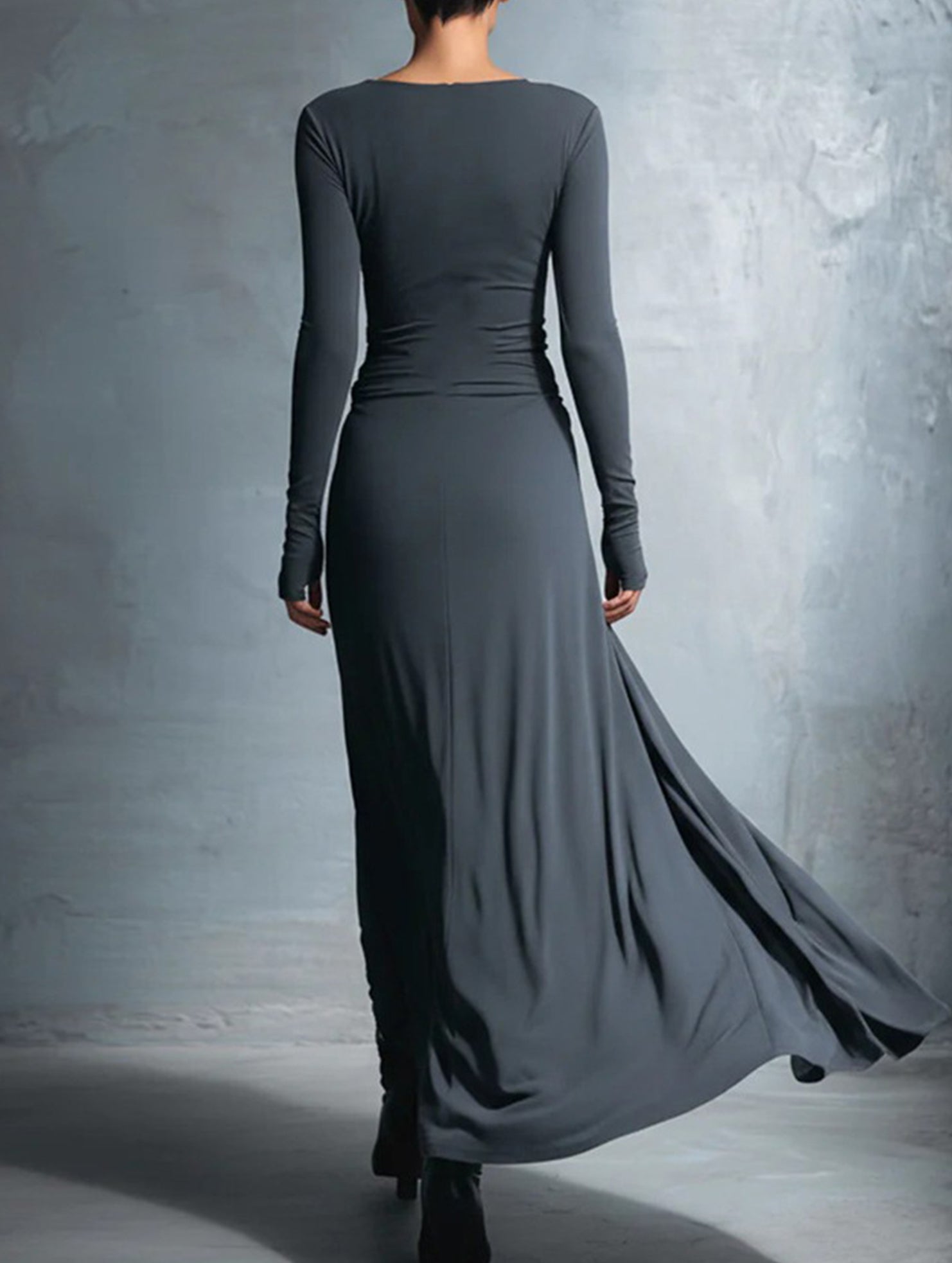 Solid Wrap Style Knot Long Sleeve Dress_CWDMD02296