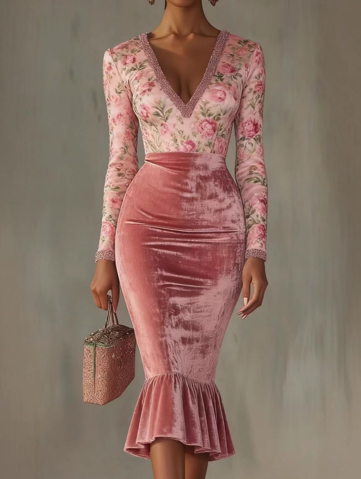 Velvet Cutout Slim Fit Midi Bodycon Dress_CWDMD02299