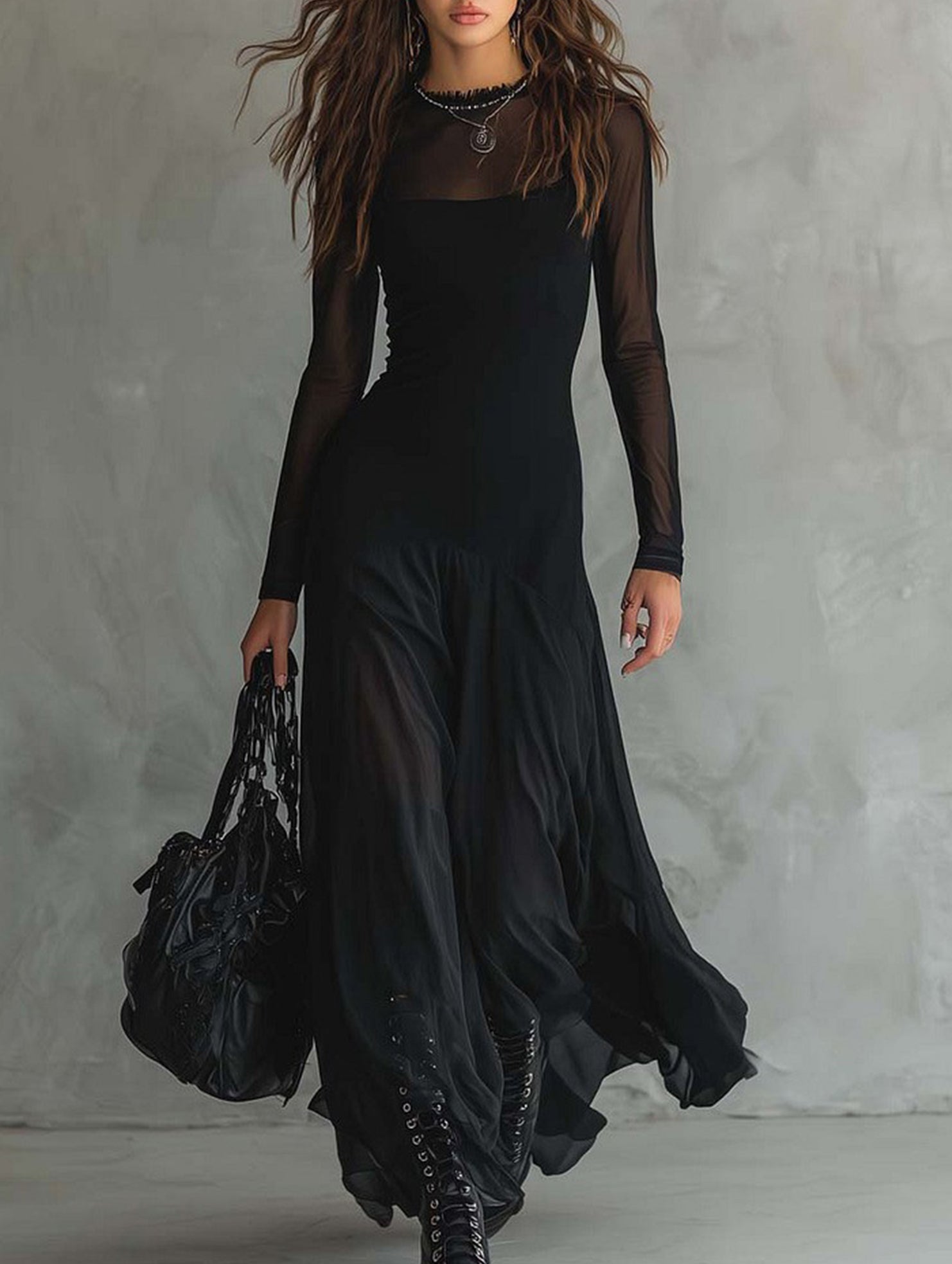 Sexy Mesh Patchwork Elegant Dress_CWDMD02300