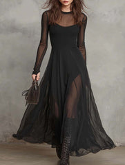 Elegant Patchwork Long Sleeve Mermaid Dress