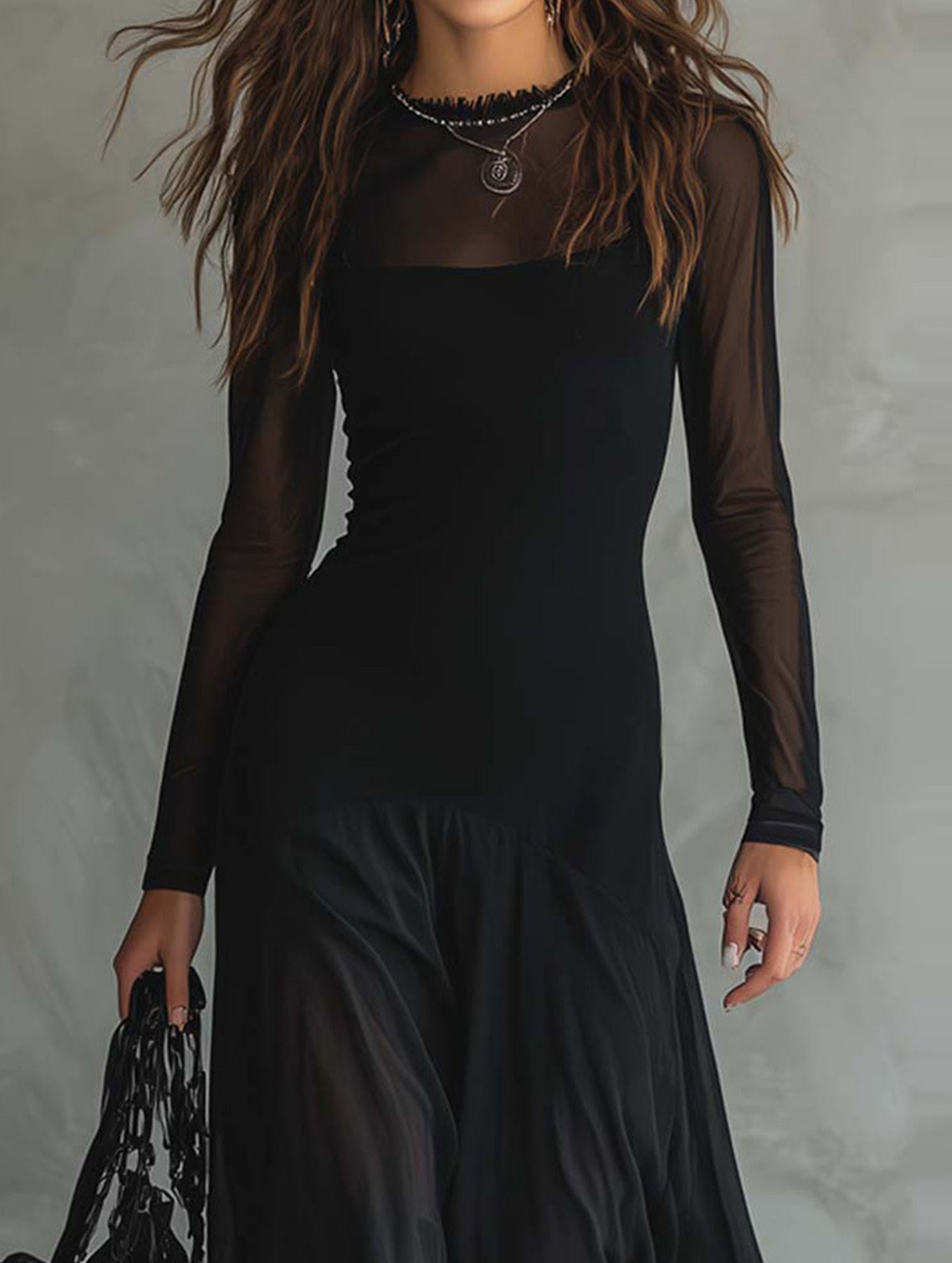 Elegant Patchwork Long Sleeve Mermaid Dress