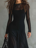 Elegant Patchwork Long Sleeve Mermaid Dress