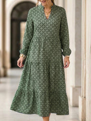 Nine-sleeve printed diamond pattern dress_CWDMD02304