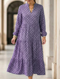 Nine-sleeve printed diamond pattern dress_CWDMD02304