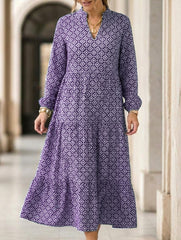 Nine-sleeve printed diamond pattern dress_CWDMD02304