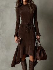 Mock Neck Tie Waist Street Style Maxi Dress_CWDMD02325