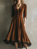 Western Velvet Lace Patchwork Flared Maxi Dress_CWDMD02326