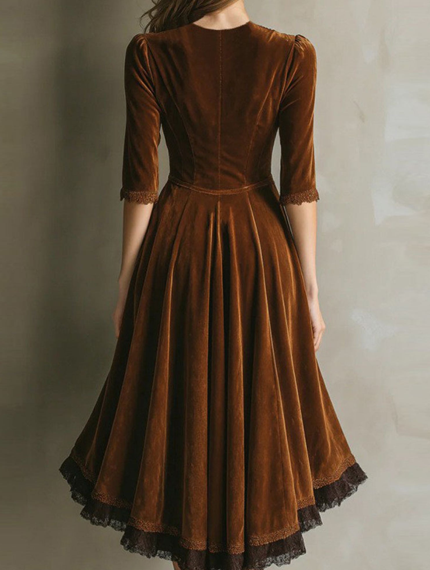 Western Velvet Lace Patchwork Flared Maxi Dress_CWDMD02326