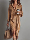 Elegant Corduroy Utility Shirt Dress_CWDMD02327