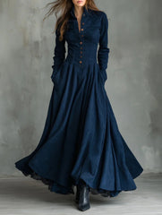 French retro style faux suede lace trim shirt dress_CWDMD02338