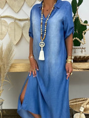 Plus-size loose-fitting washed denim dress for women_CWDMD02340