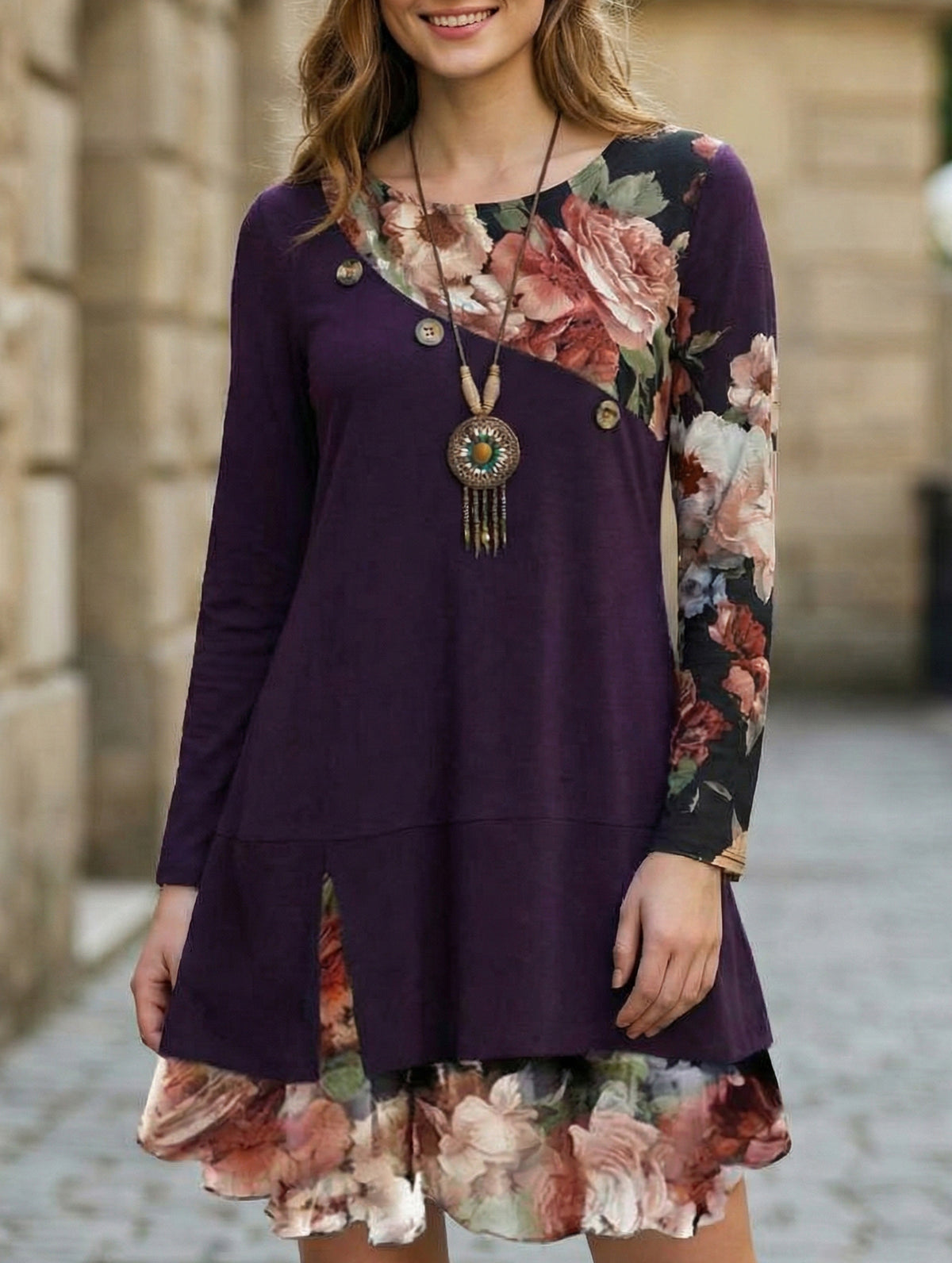 Chiffon Print Loose Plus Size Dress for Women_CWDMD02344