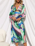 French-style tie-dye satin crop top dress for women_CWDMD02345