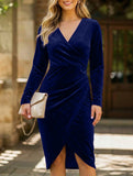 Plus Size Ruched Deep V Bodycon Dress