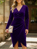 Plus Size Ruched Deep V Bodycon Dress