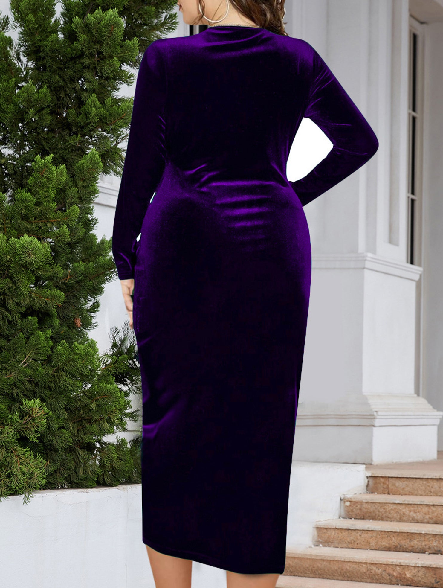 Plus Size Ruched Deep V Bodycon Dress