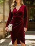Plus Size Ruched Deep V Bodycon Dress