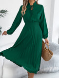 Tie Waist Lantern Sleeve Pleated Dress_CWDMD02372