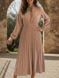 Tie Waist Lantern Sleeve Pleated Dress_CWDMD02372