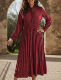 Tie Waist Lantern Sleeve Pleated Dress_CWDMD02372