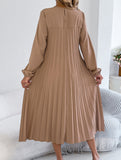 Solid Long Sleeve Pocket Pleated Dress