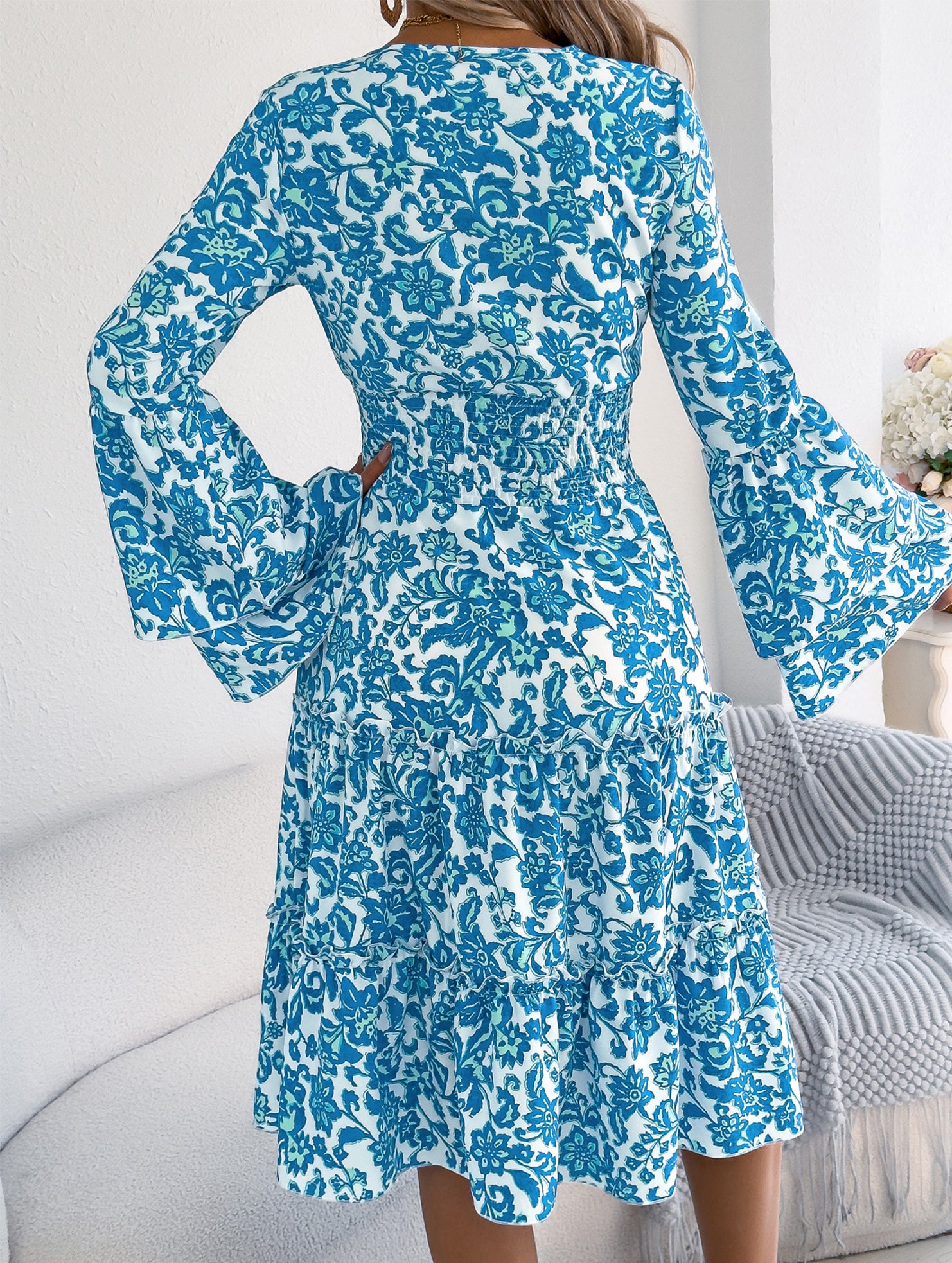 Vintage Flare Sleeve Ruffle A Line Dress_CWDMD02395