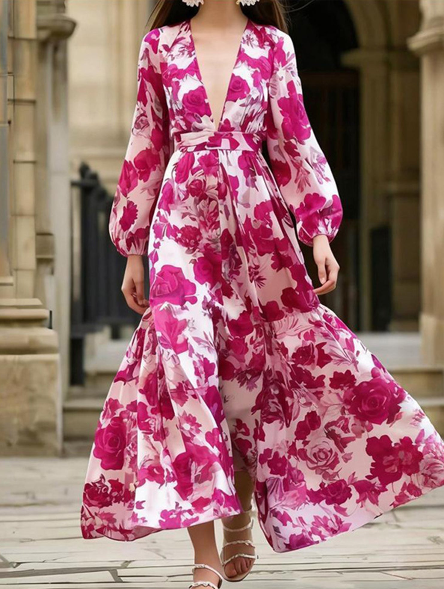 Boho Printed Long Sleeve Maxi Dress_CWDMD02397