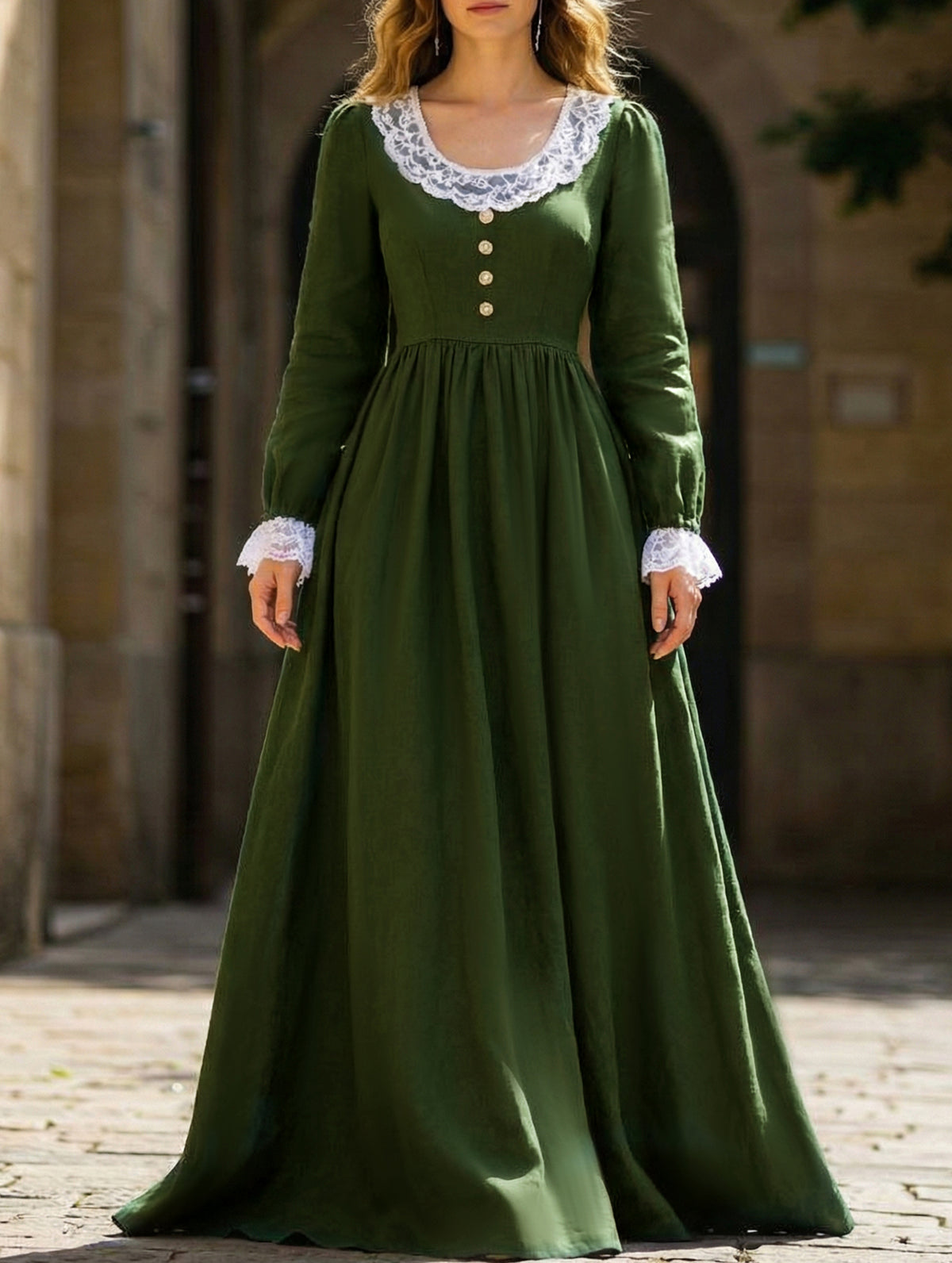 Solid Vintage Long Sleeve Maxi Dress_CWDMD02400