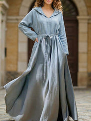 Cotton Linen Boho Hooded Dress_CWDMD02401