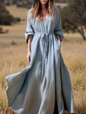 Cotton Linen Boho Hooded Dress_CWDMD02401