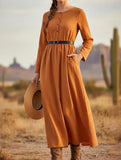 Vintage Cotton Linen Long Sleeve Dress_CWDMD02403