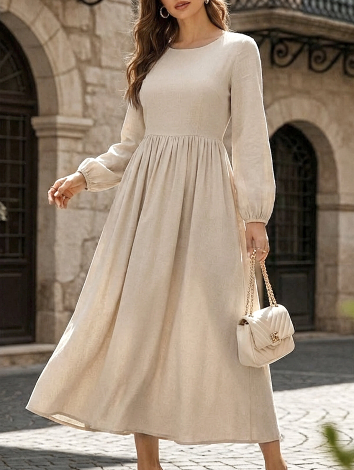 Cotton Linen Vintage Long Sleeve Dress