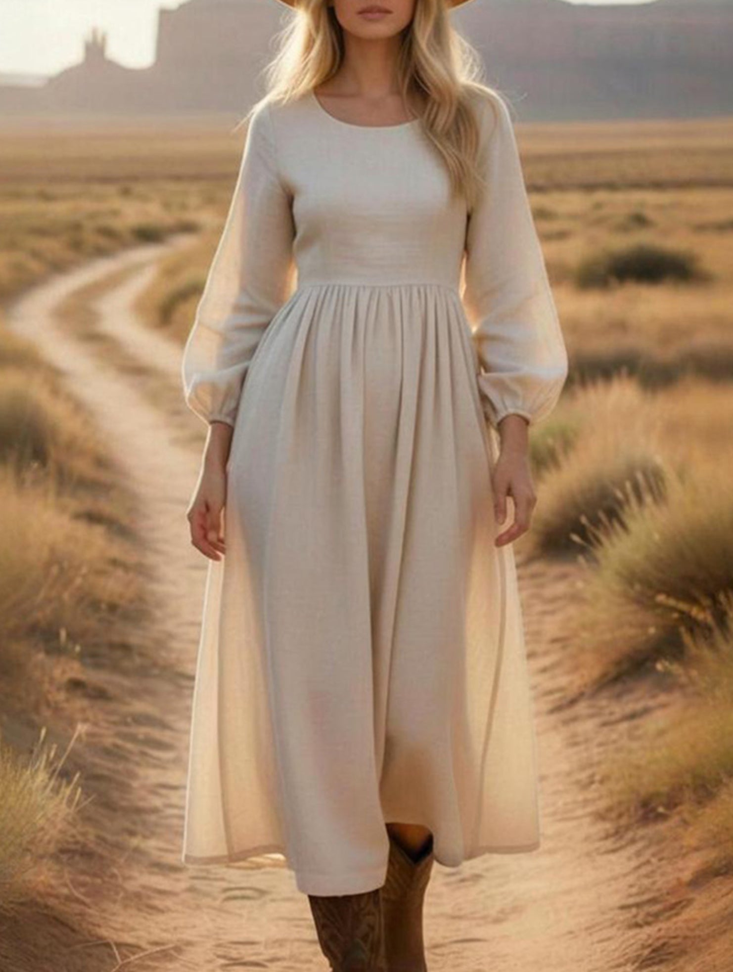 Cotton Linen Vintage Long Sleeve Dress