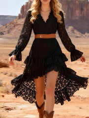 Boho Lace Irregular Long Sleeve Dress
