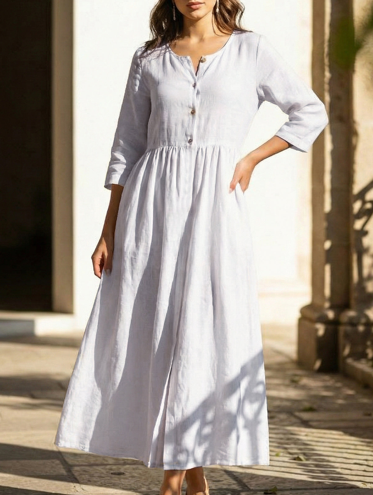 Solid Vintage Cotton Linen Dress