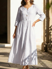 Solid Vintage Cotton Linen Dress