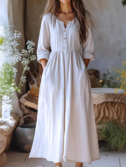 Solid Vintage Cotton Linen Dress