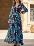 Printed Tie Waist Long Sleeve Maxi Dress