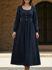 Solid Long Sleeve Maxi Dress