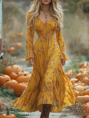 Vintage Floral High Waist Maxi Dress