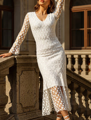 Lace Inner Flare Sleeve Slim Dress