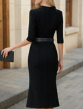 Office Slim Waist Midi Dress