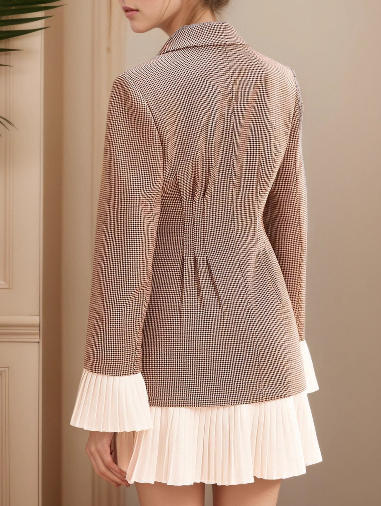 Plaid Pleated Belted Blazer Dress