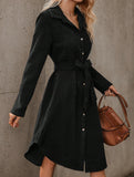 Corduroy Button Front Belt Shirt Dress