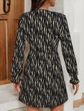 Vertical Stripe V Neck Slim Button Dress