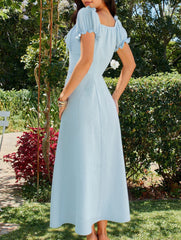 Square Neck Tie Waist A Line Midi Dress