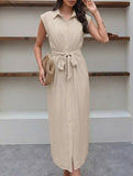 Tie Waist Shirt Midi Dress